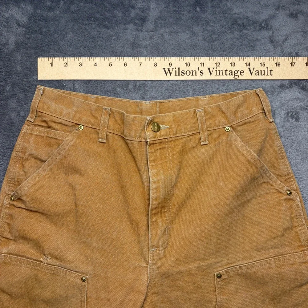 Vintage Carhartt B01 Work Pants Mens 32x34 Brown Loose Double Knee Made In USA